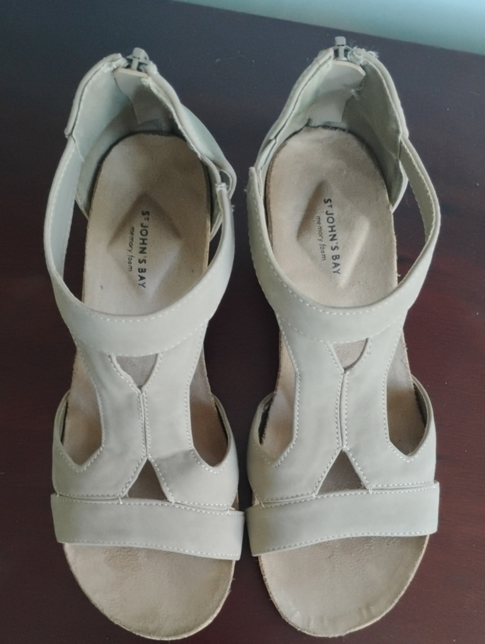 St. John's Bay Women's Light Beige T-Strap Ankle Strap Sandals
